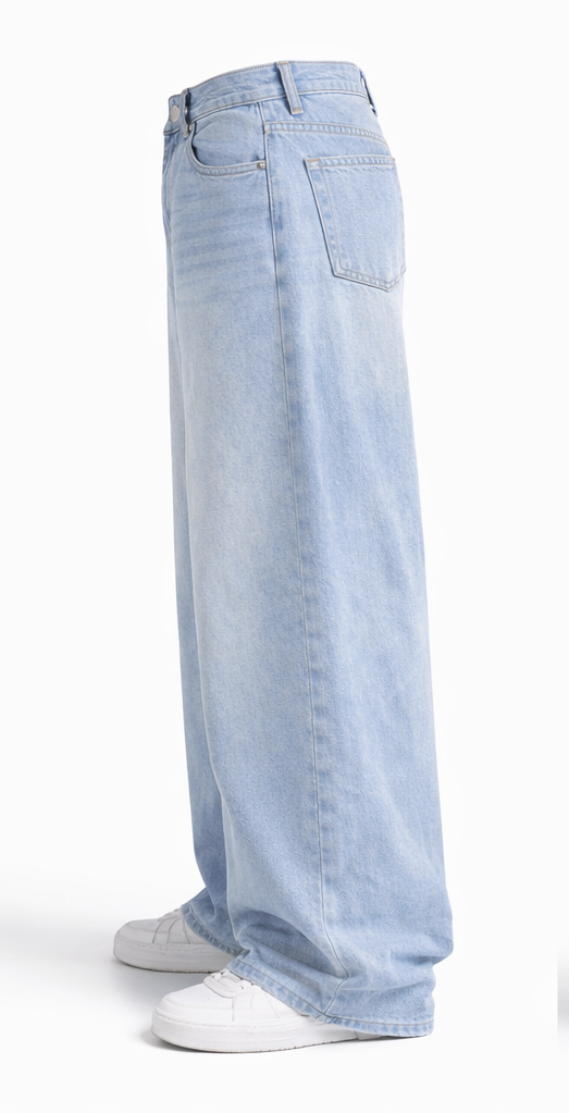 Light Wash Wide-Leg Denim Jeans